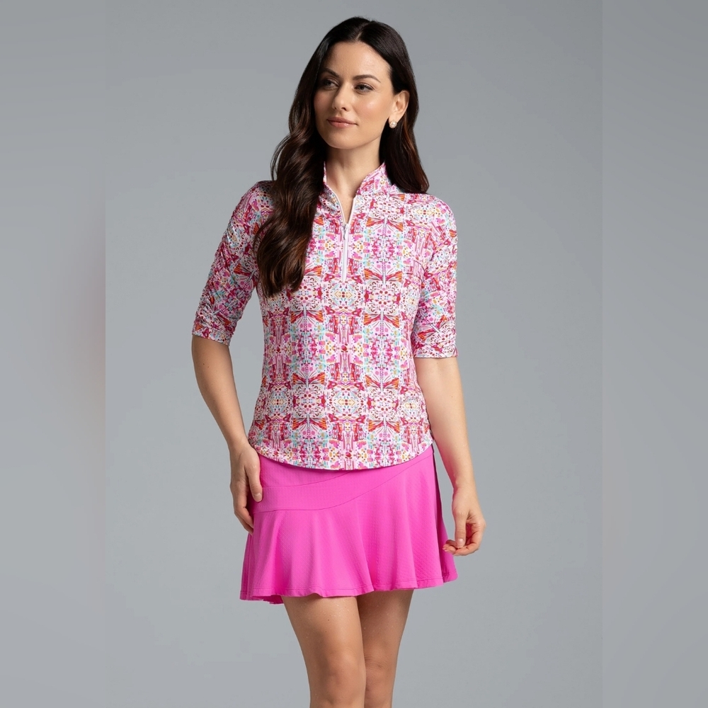 IBKUL Pink Patterned Quarter-Zip Top